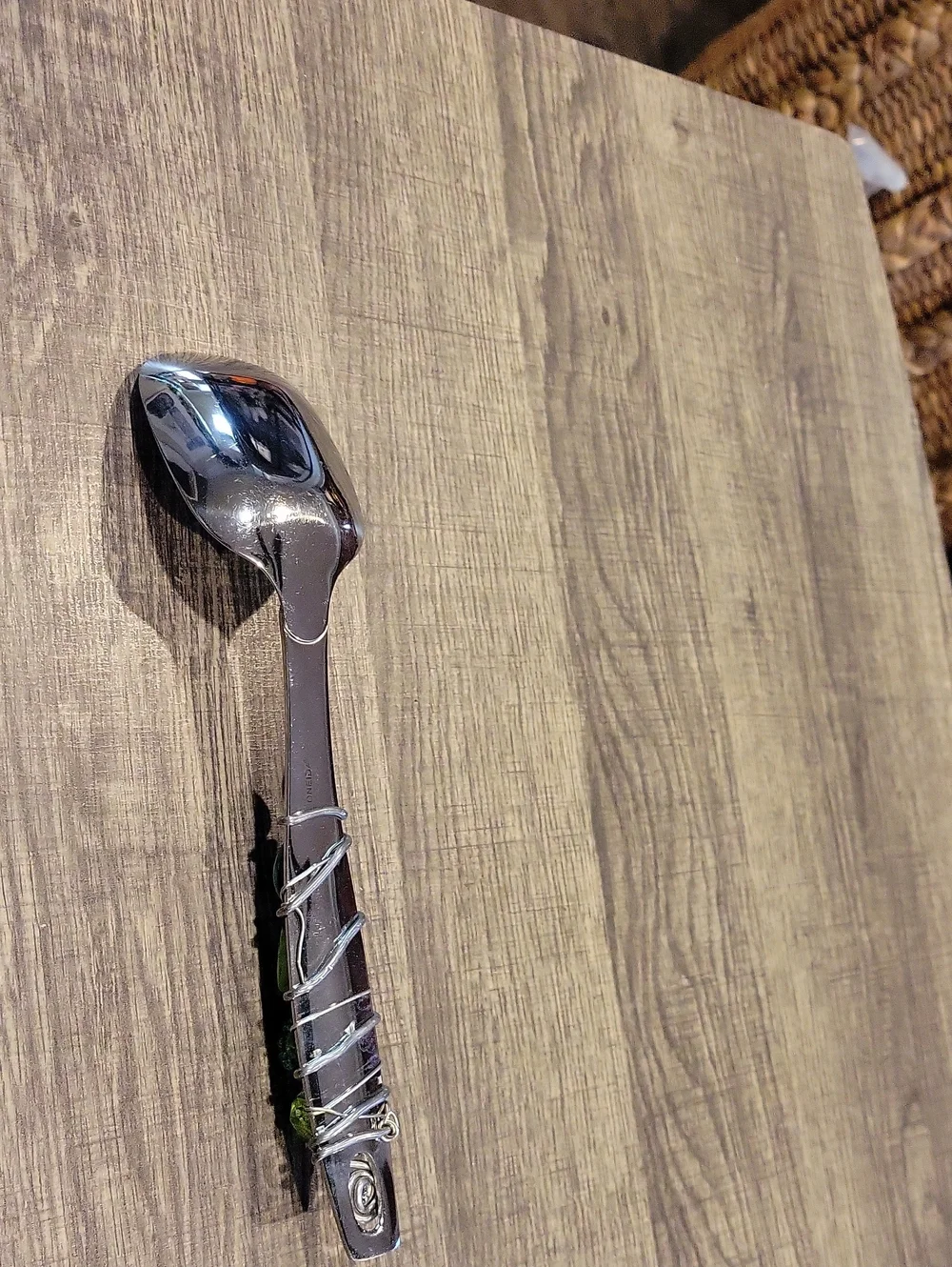 Oneida Stainless Serving Spoon,wire Wrapped W/Art Glass Beads,euc